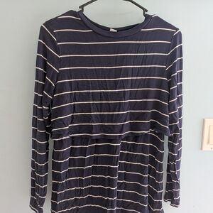 Old Navy Women's Navy and White Striped Long Sleeve Top